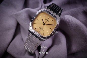 🏛 Citizen Leopard — 1981年1月產罕見「Gérald Genta 尊達風格螺絲圈口」幾何金屬蜂巢紋一體式鋼帶石英錶 ✨