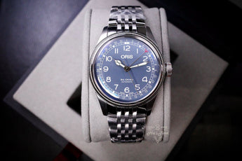 【Oris Big Crown Pointer Date 灰藍大錶冠指針日曆鋼帶機械錶 】